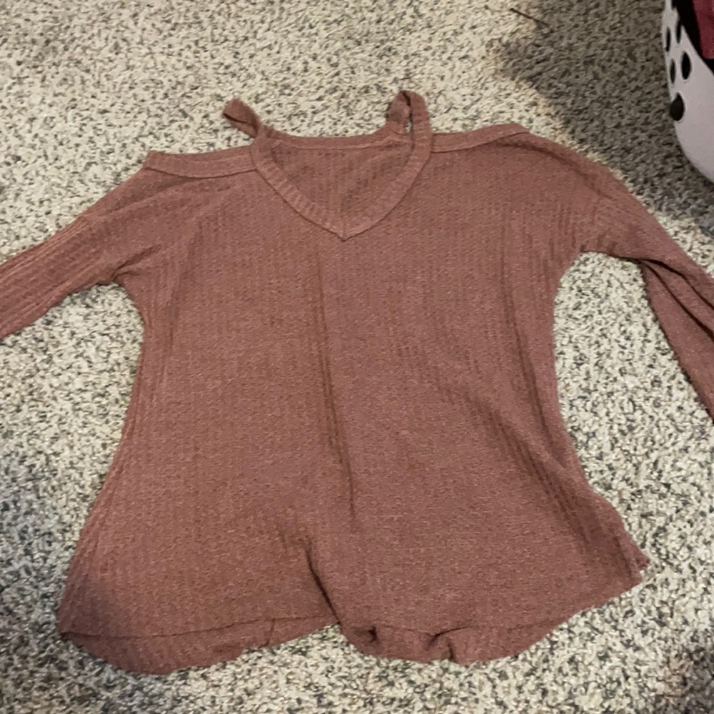 Waffle knit off the shoulder top